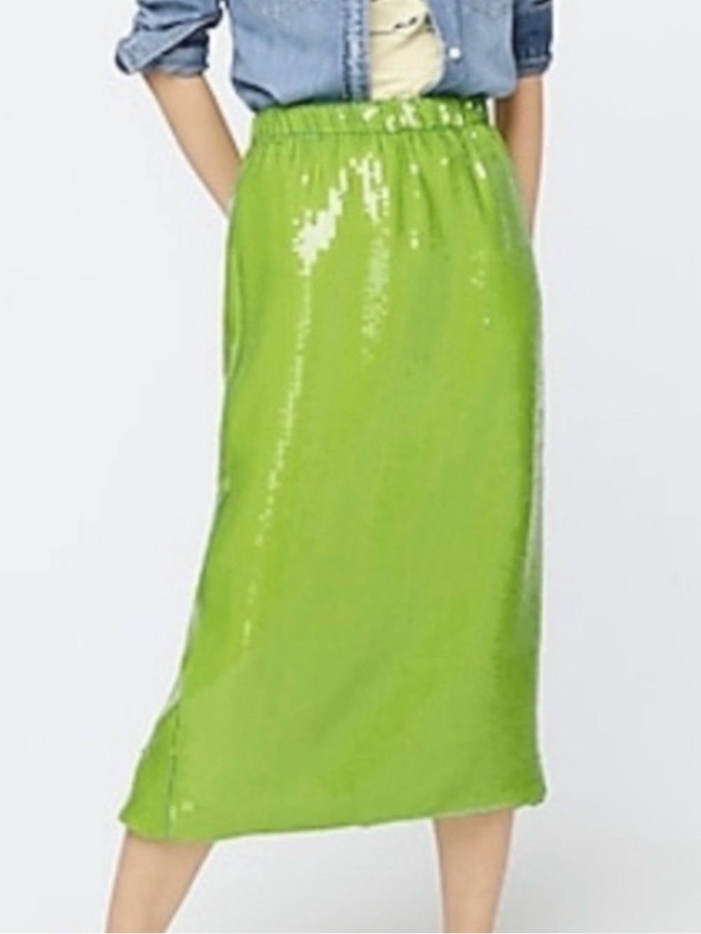 J.Crew Collection Lime Green Sequin Midi Skirt Elastic Waist Size XS